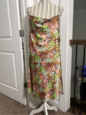 Forever 21 Coral and Lime Floral Slip Midi Dress